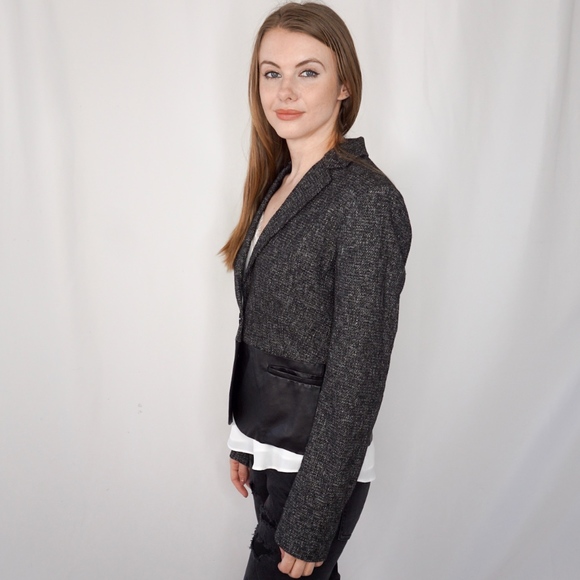 THEORY Camberley Tweed Jacket w Leather Panels 420 - Picture 5 of 6